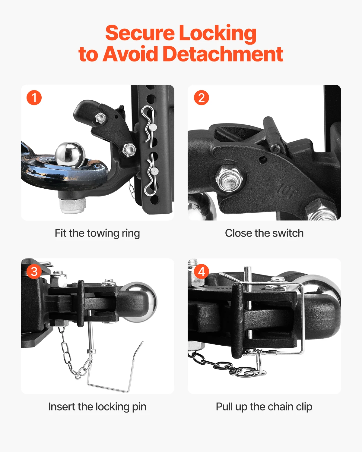 SucceBuy Pintle Hook Hitch 20000Lbs Combination 2in & 2-5/16in Ball Fit 2.5-3in Lunette Ring for 2in Receiver Rvs Trucks