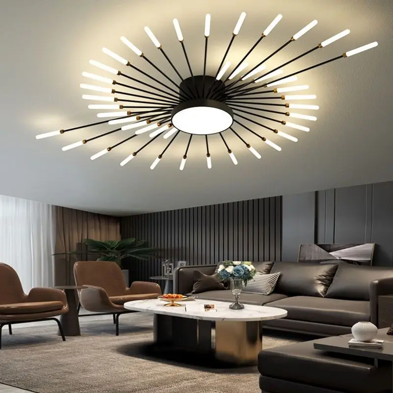 

Modern Creative LED Ceiling Lamp Fireworks Black Gold Ceiling Light Bedroom Hall Living Room Lighting Indoor Chandelier Fixture