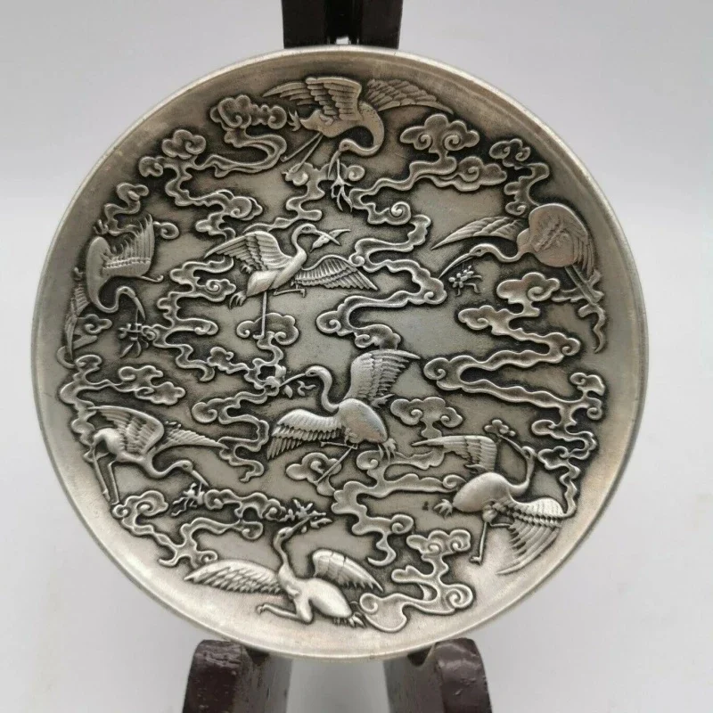 

Коллекция 4,1 ", китайский журавль с красными коронами Paktong Eight Animal, тарелка с облаками, Восемь Бессмертных Праздновать свой день рождения