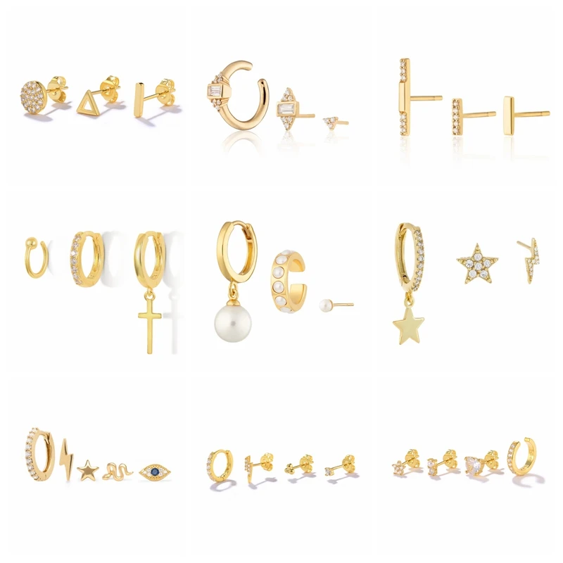 

5pieces/set Luxury Lightning Star Snake Eye Stud Earrings Pendientes Brincos 18K Gold Plated Earring Jewerly For Women