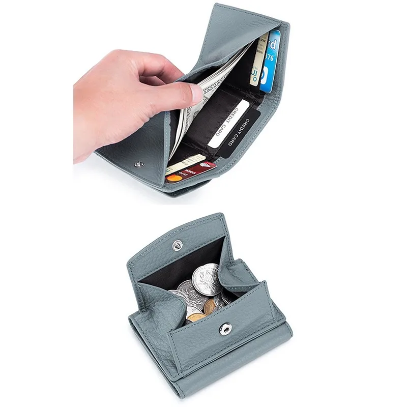 Women Top Cowhide Purses Female Cowhide Wallets Lady Small Coin Pocket Card Holder Mini Money Bag Portable Clutch New