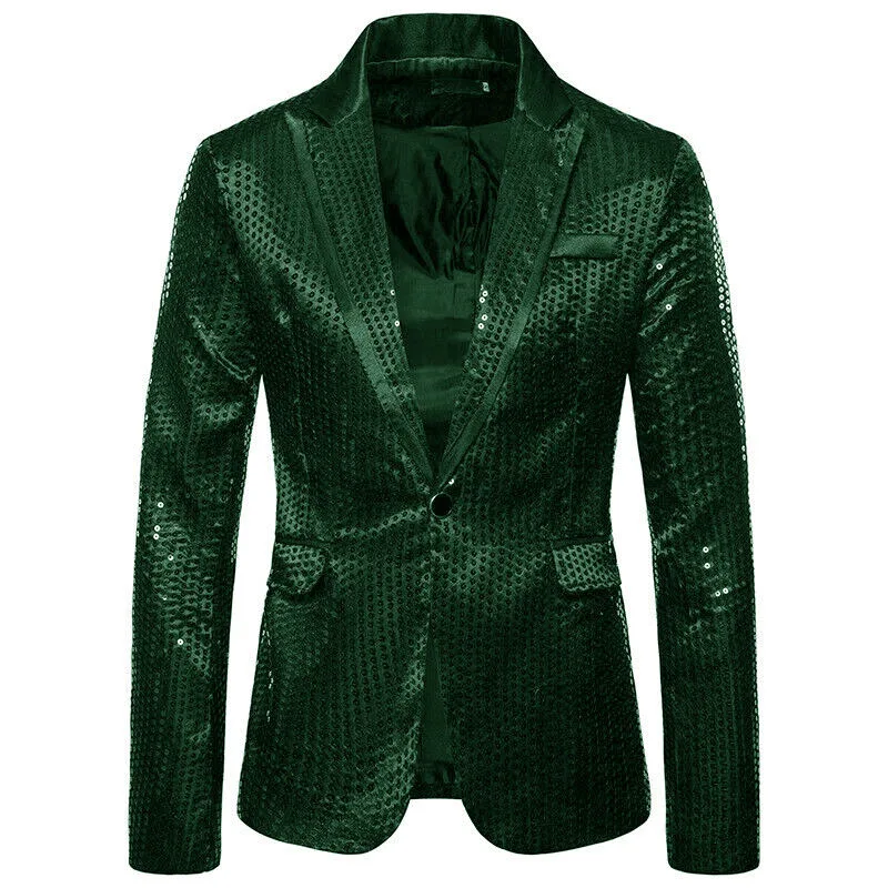 

Men's Blazer Slim Fit Tuxedo Sequin Evening Single Button American Casual Man Single Breasted Suit Jackets Costume Sports