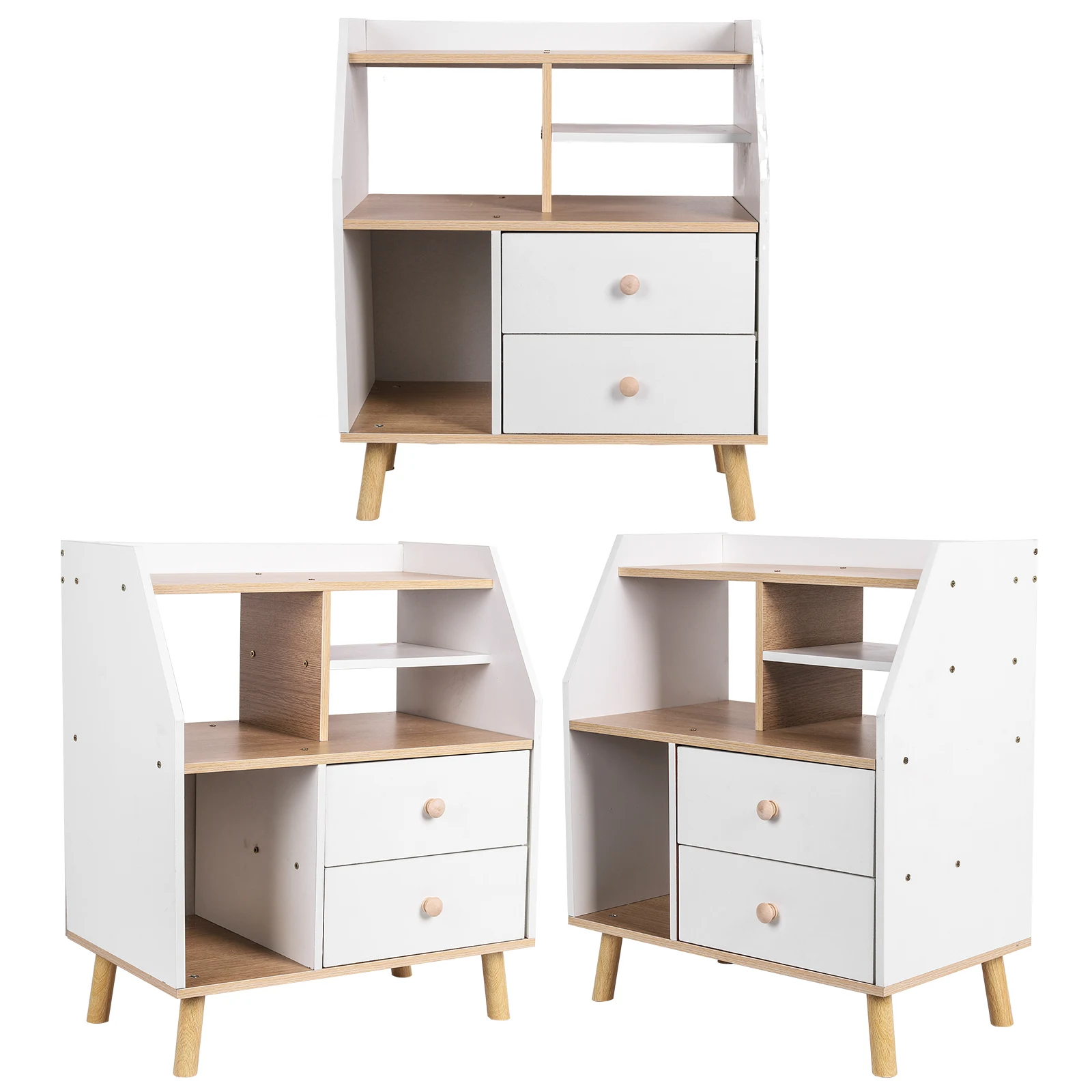 Wooden Bedside Table with 2 Drawers for Living Room and Office