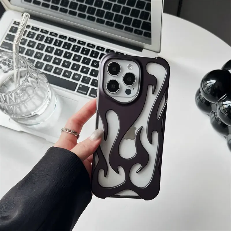 3D Flame Pattern Shockproof Slim Phone Case - Hollow Design & Soft Protective Cover