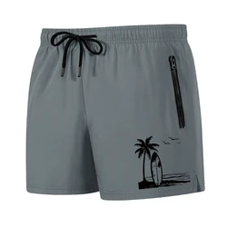 Tropical Surfboard Print Men's Beach Shorts with Mesh Liner and Zipper Pockets - XXXL (Gray)