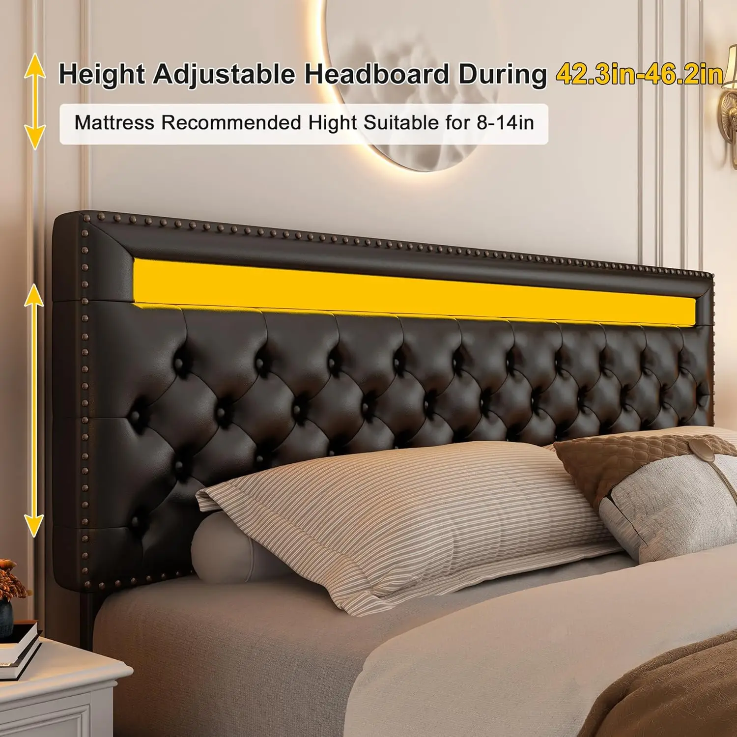 Queen Led Bed Frame with 4 Storage Drawers, with Smart Control RGBW LED Lights Headboard Footboard, Control DIY Color 6