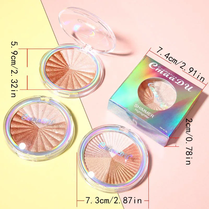 5-in-1 Highlighter Powder Palette - Long-Lasting, Easy-to-Apply, Shimmery Effect for Contouring and Brightening All Skin Tones w 4