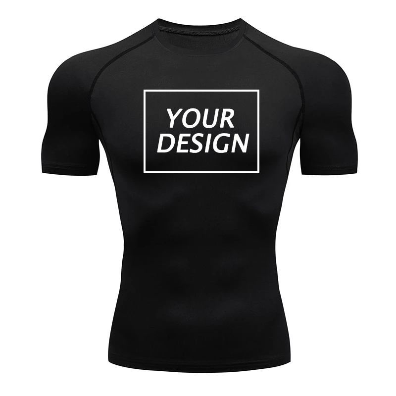 Özel Logo desen baskı sıkıştırma gömlek erkekler için kısa kollu döküntü Guard spor egzersiz fanilalar atletik T-Shirt Tees Tops