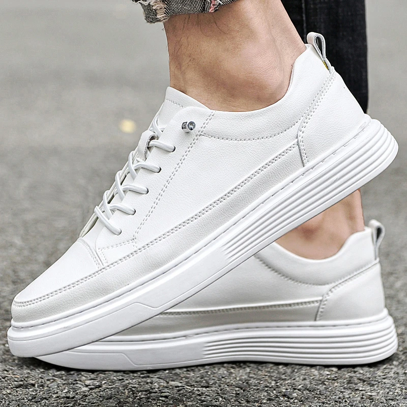 Wit Heren Sneakers Nieuwe Licht Schoenen Voor Mannen Ademende Zwarte Mannen Schoenen Leer Mode Schoenen Mannen Platform elegantes|Casual schoenen voor - AliExpress