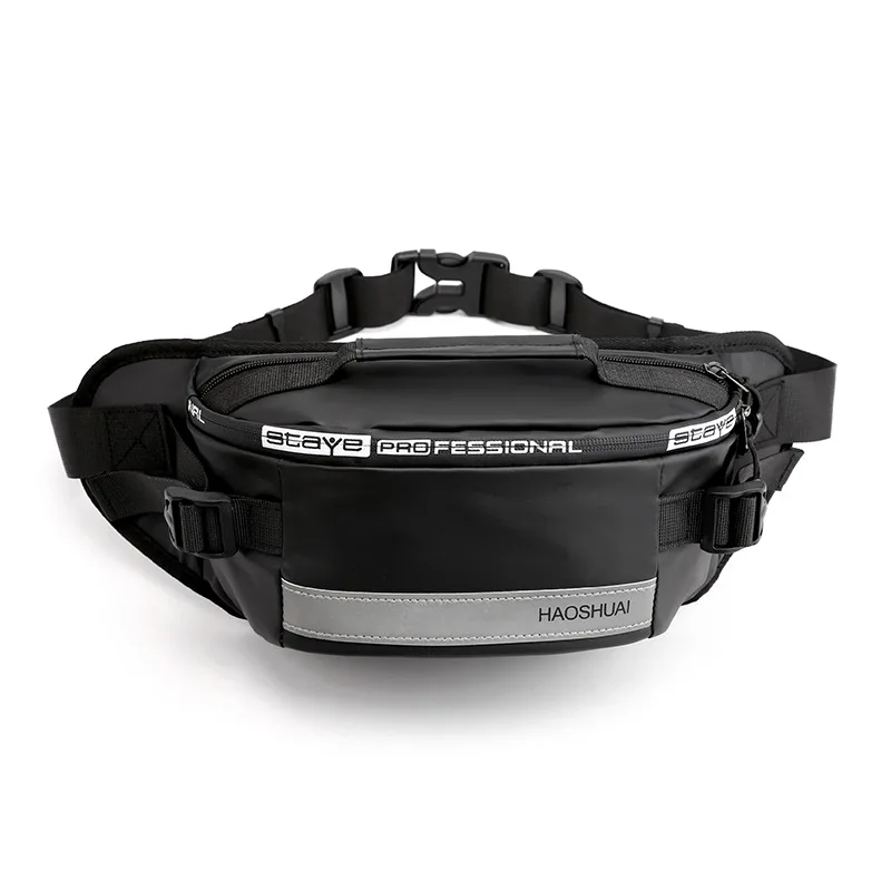 HVTIL Men Fanny Pack Fashion Daily Street Chest Bag High Quality Reflector Strip Nylon Cashier Waist Bag Run Zipper Waterproof