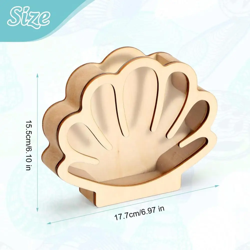18*15cm Wooden Shell Display Case Handcrafted Rustic Sea Shell Shadow Box Seashell Shaped Storage Display Box Home Decoration