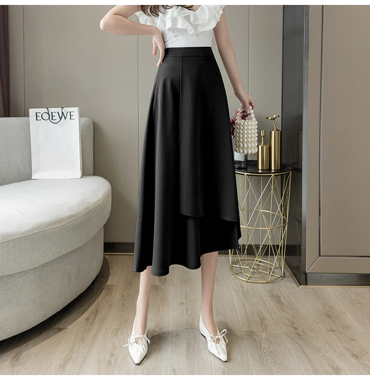 Office Lady Elegant Long Skirts New Arrival 2022 Spring Korean Style Streetwear Solid Color High Waist Women A-line Skirt W1021 skater skirt