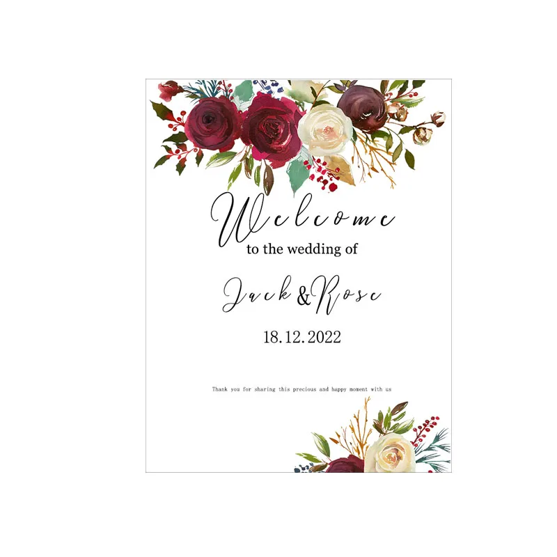 welcome to our wedding sign flower sticker card canvas personaized size 40cm60cm 30cm40cm party outdoor decoration