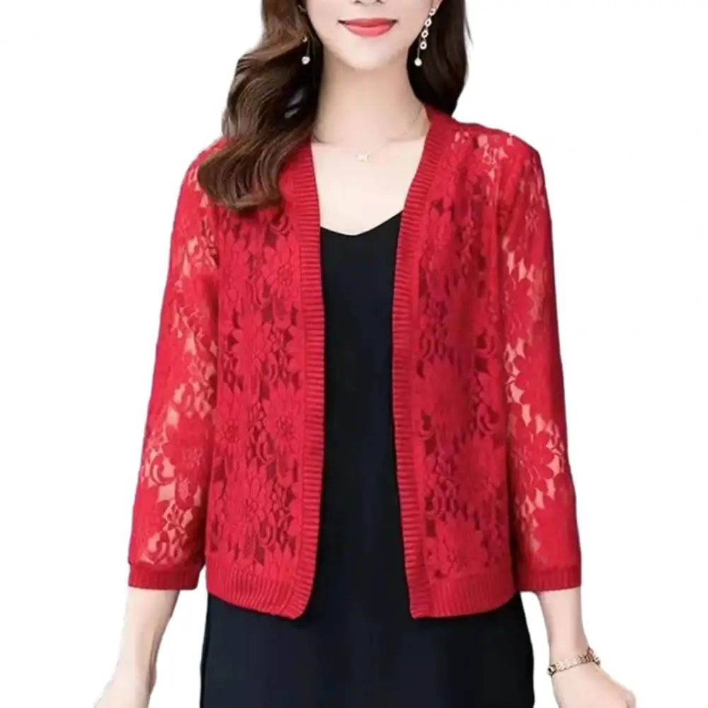 

Women Cardigan Summer Lace Cardigan Flower Pattern Women Lace Cardigan Female Summer Top Cover Up Cover Up Streetwear