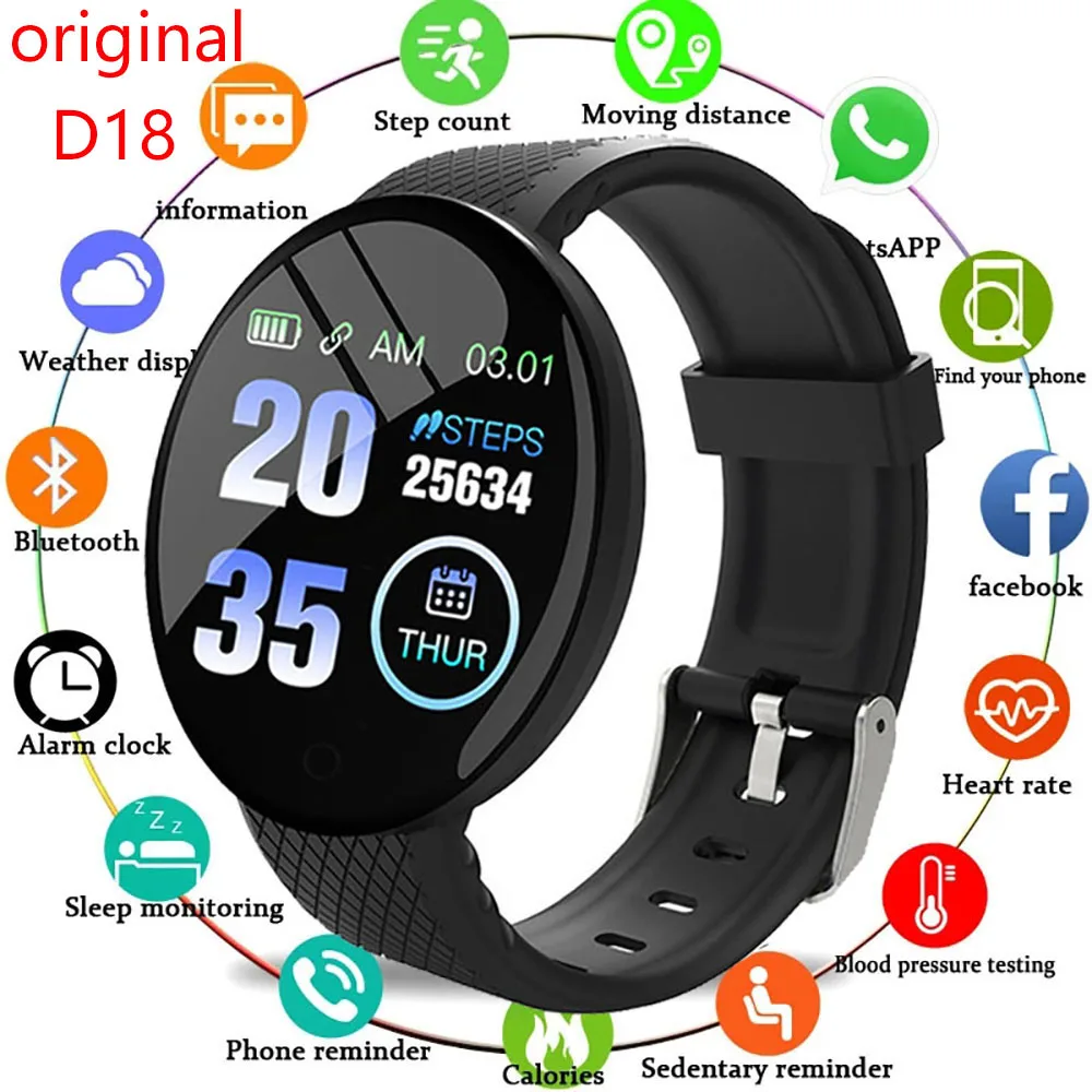 

D18 smart Bracelet color round screen heart rate blood pressure sleep monitor walking exercise fitness smart Watch PK M6 Y68 D13