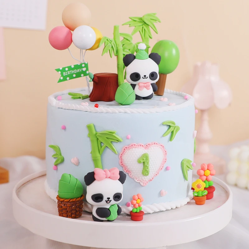 Happy Birthday Wedding Baby Shower Cake Topper Polymer Clay Panda Decoration