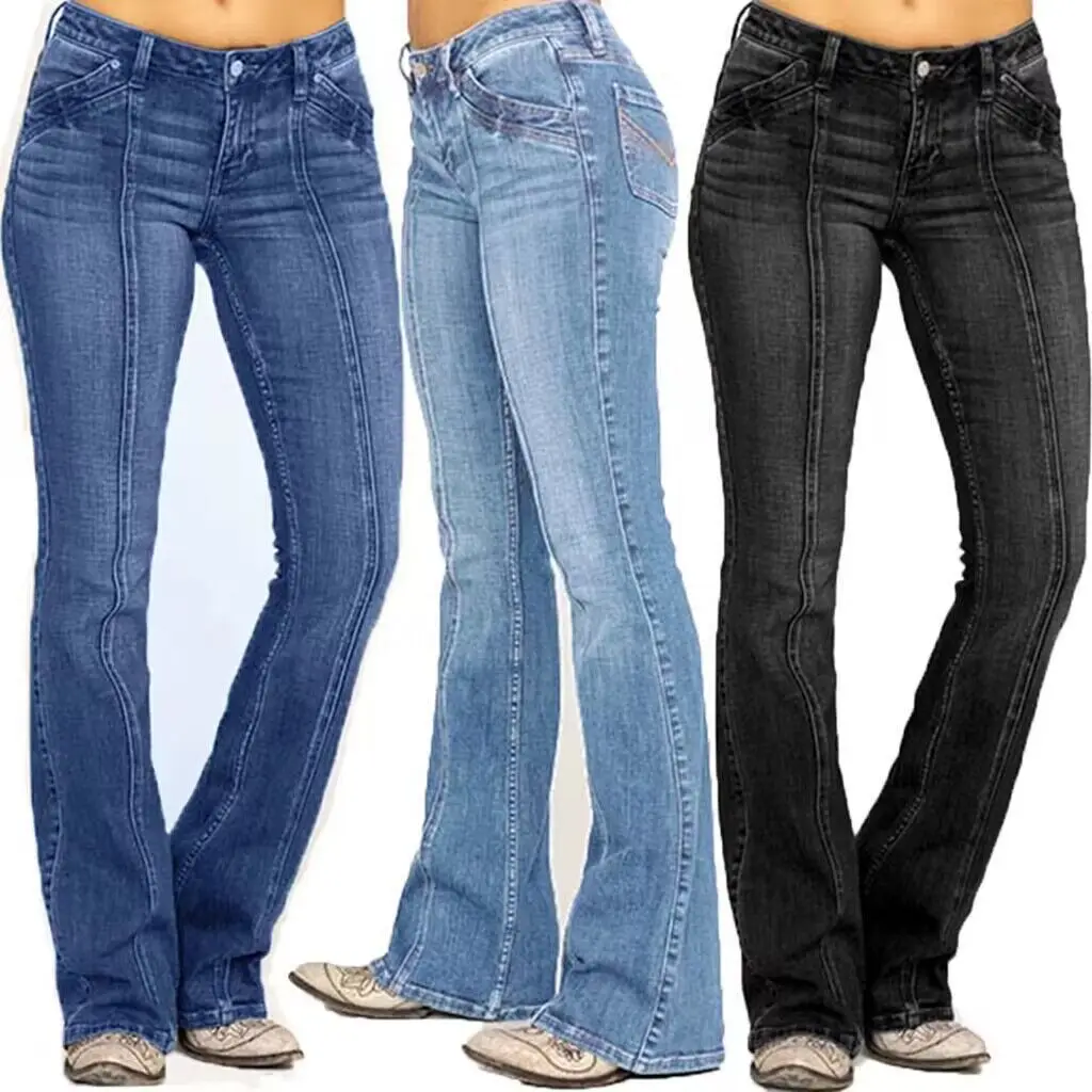 2023 Nuove Donne A Vita Bassa Boot Cut Jeans Moda Slim Stretch Denim Pantaloni Svasati Pantaloni Casual Femminili Xs-4Xl Drop Shipping