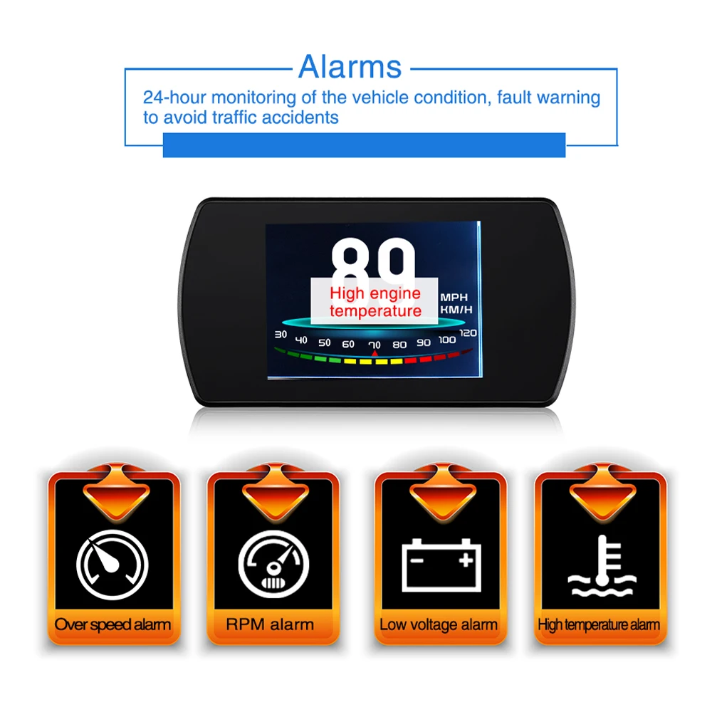 Geyiren P12 ڵ º ǻ OBD2 HUD  ÷   溸,   Һ RPM 