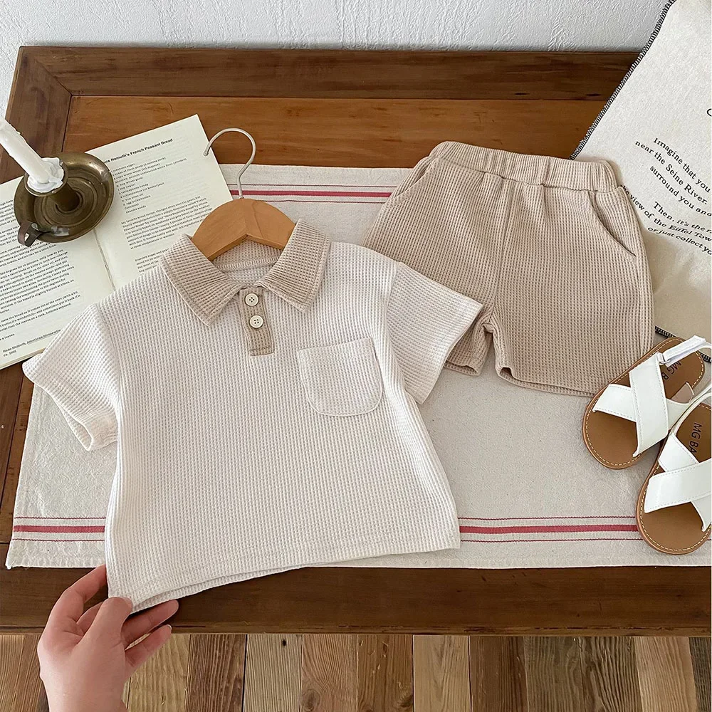 Summer Baby Clothes Set Turn Down Collar T-shirt And Shorts 2Pcs For Boys Toddler Tracksuit Outfit 4