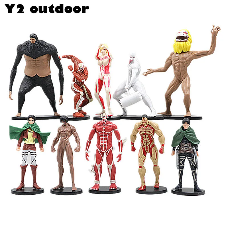 10/6Pcs Anime Attack On Titan Figure Levi Mikasa Rival Ackerman Eren Yeager Blindato War Hammer Titan Model Pvc Action Figure Toy