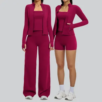 3PCS Sports Suits Yoga Set Gym Clothes Women's Tracksuit Running Fitness Sets Long Sleeve Sports Bra Gym Leggings Yoga Clothing 1