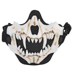 Fangs Cosplay Half Face Mask for Airsoft, Paintball & Halloween Horror Parties (Black white)
