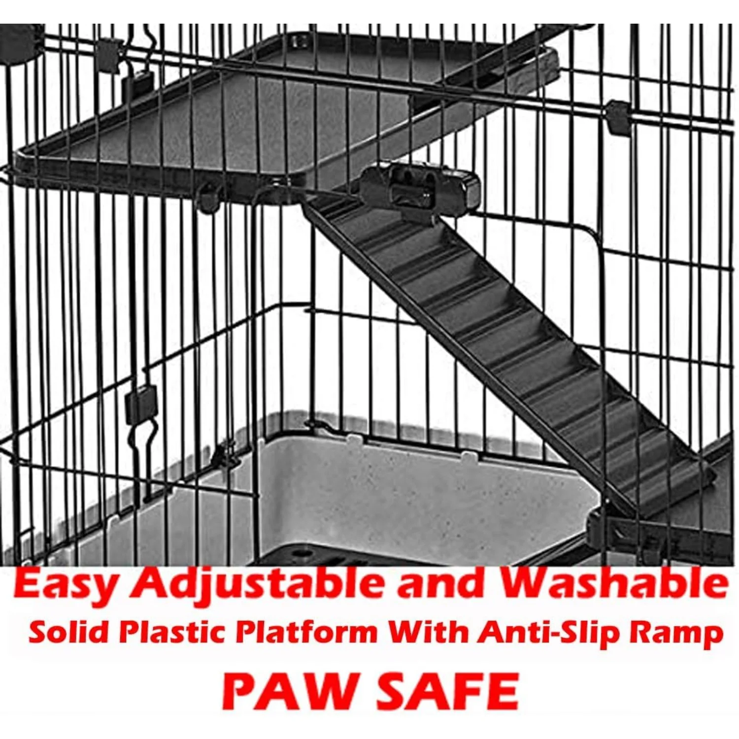 Large 5-Level In/Outdoor Small Pet Cage with Solid Platform Ramp Leakproof Litter Easy Clean 2-Inch Deep Tray Lockable Casters 3