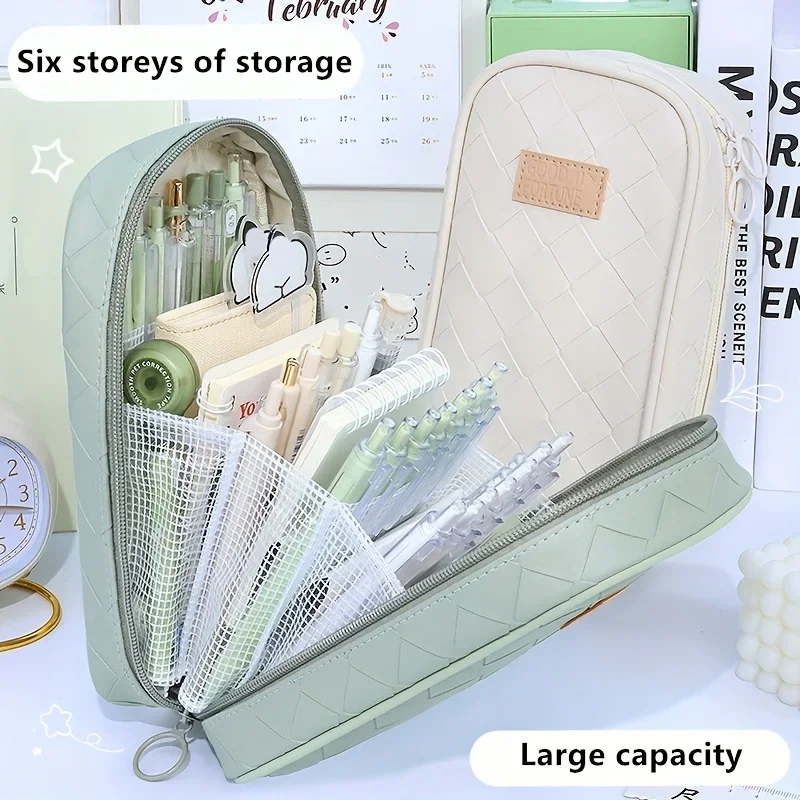 

Student Pen Bag Large Capacity Woven Pencil Bag Multifunctional Stationery Storage Bag School Office Supplies Kawaii Supplies