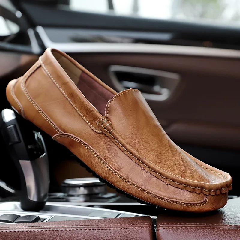 

Men loafers Genuine Leather Casual Shoes For Men Classic boat shoes Man Footwear Light Moccasins Plus size 38-48