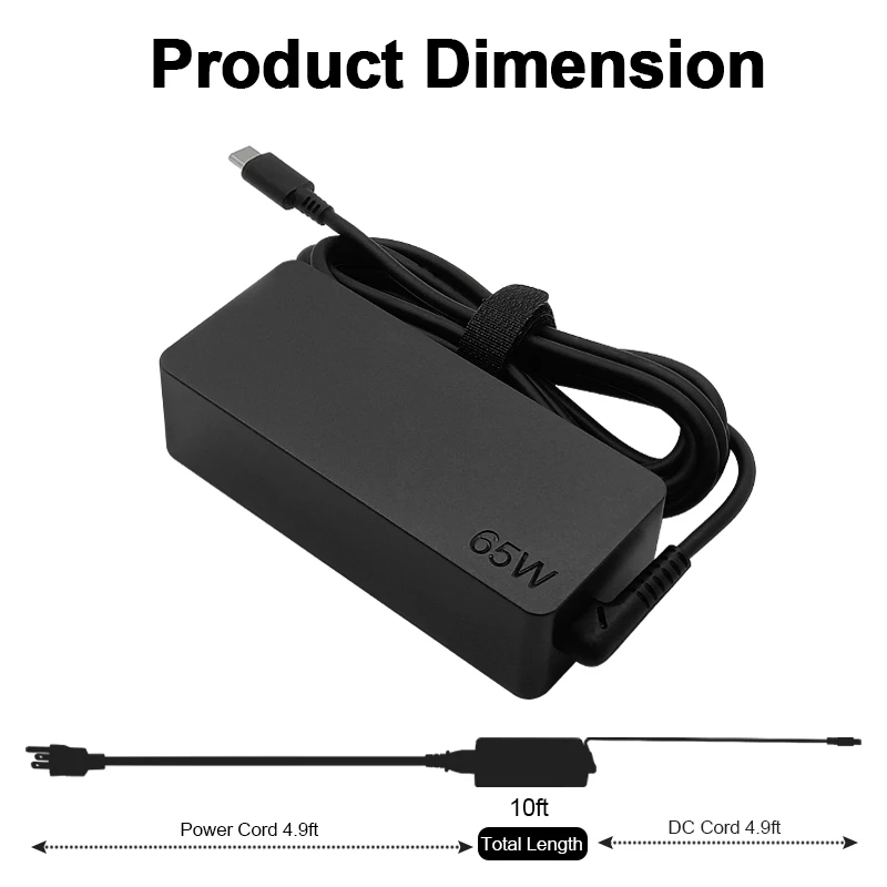 Laptop Charger 65W 20V 3.25A USB C Laptop Charger Adapter for Lenovo ThinkPad Hp Chromebook Yoga Dell ASUS Type C Fast Power Supply