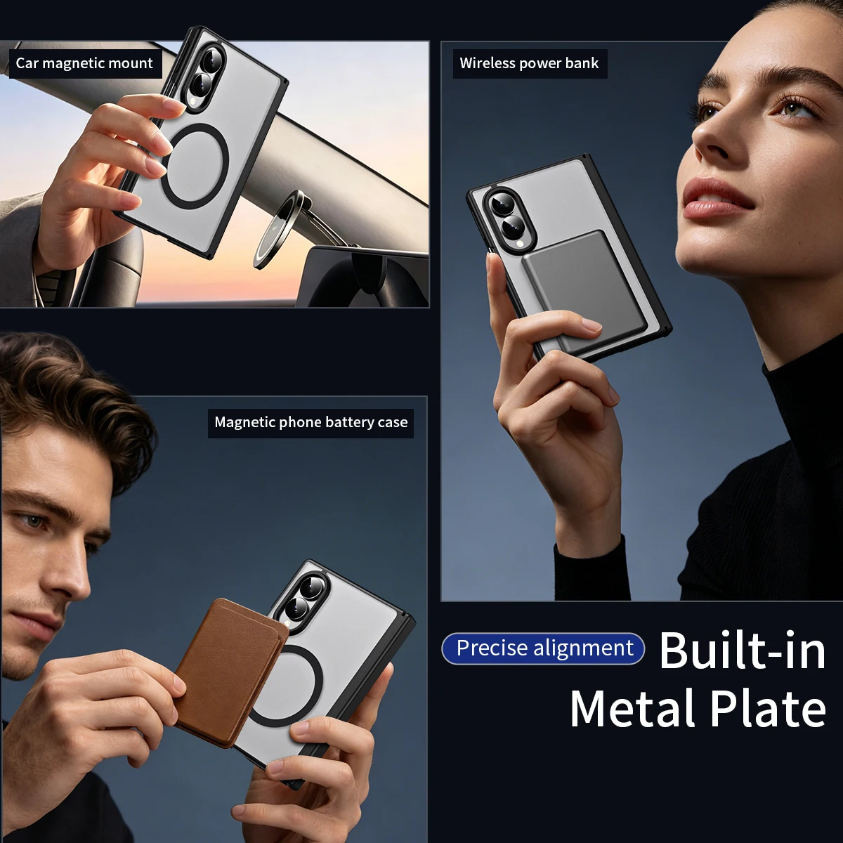 Magnetic Matte Foldable Phone Case with Transparent Hinge Protection
