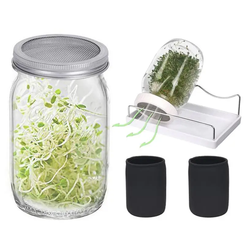 

Seed Sprouting Jars Kit Sprout Maker Wide Mouth Mason Jars Germination Kit With Stainless Steel Sprouting Nursery Trays & Lids