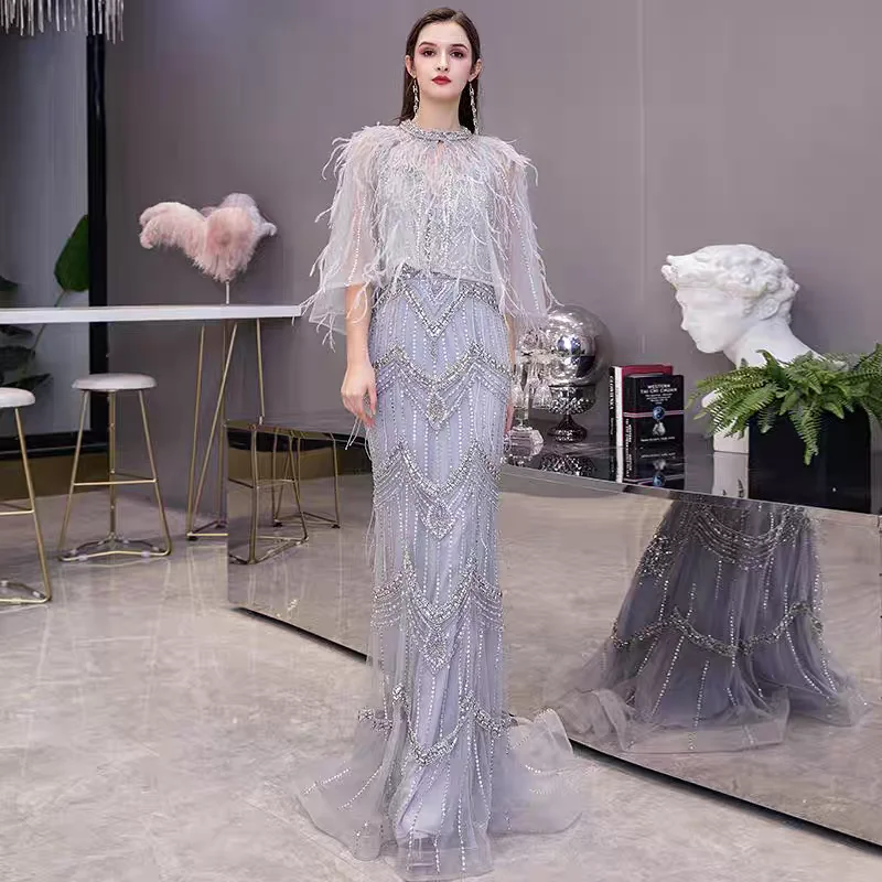 فستان سهرة مطرز بالخرز الوردي، فستان صفارة الإنذار...