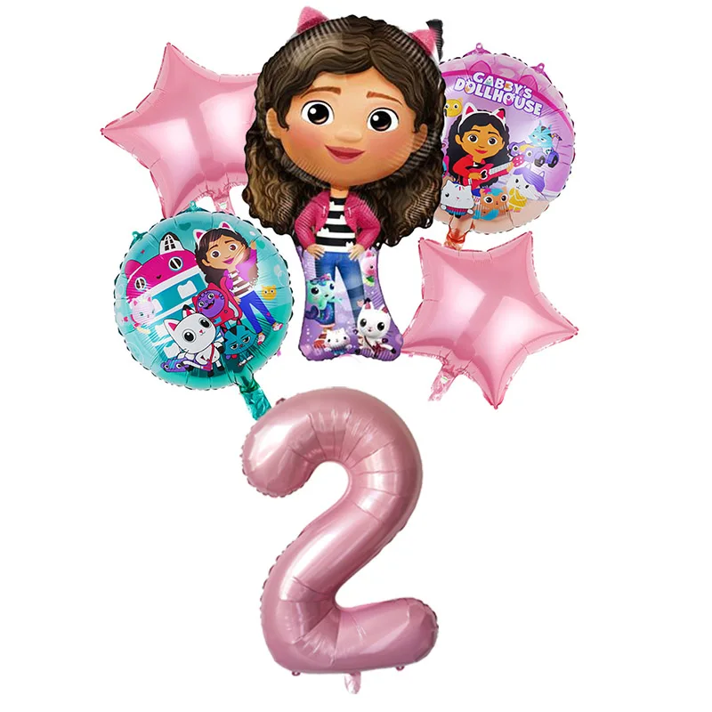 Ballon numéroté Gabby Race House pour enfants, rose, violet, décoration de fête d'anniversaire pour fille, fournitures de fête préChristophe, jouet Globos, 1, 2, 3, 4, 5 ans, 6 pièces