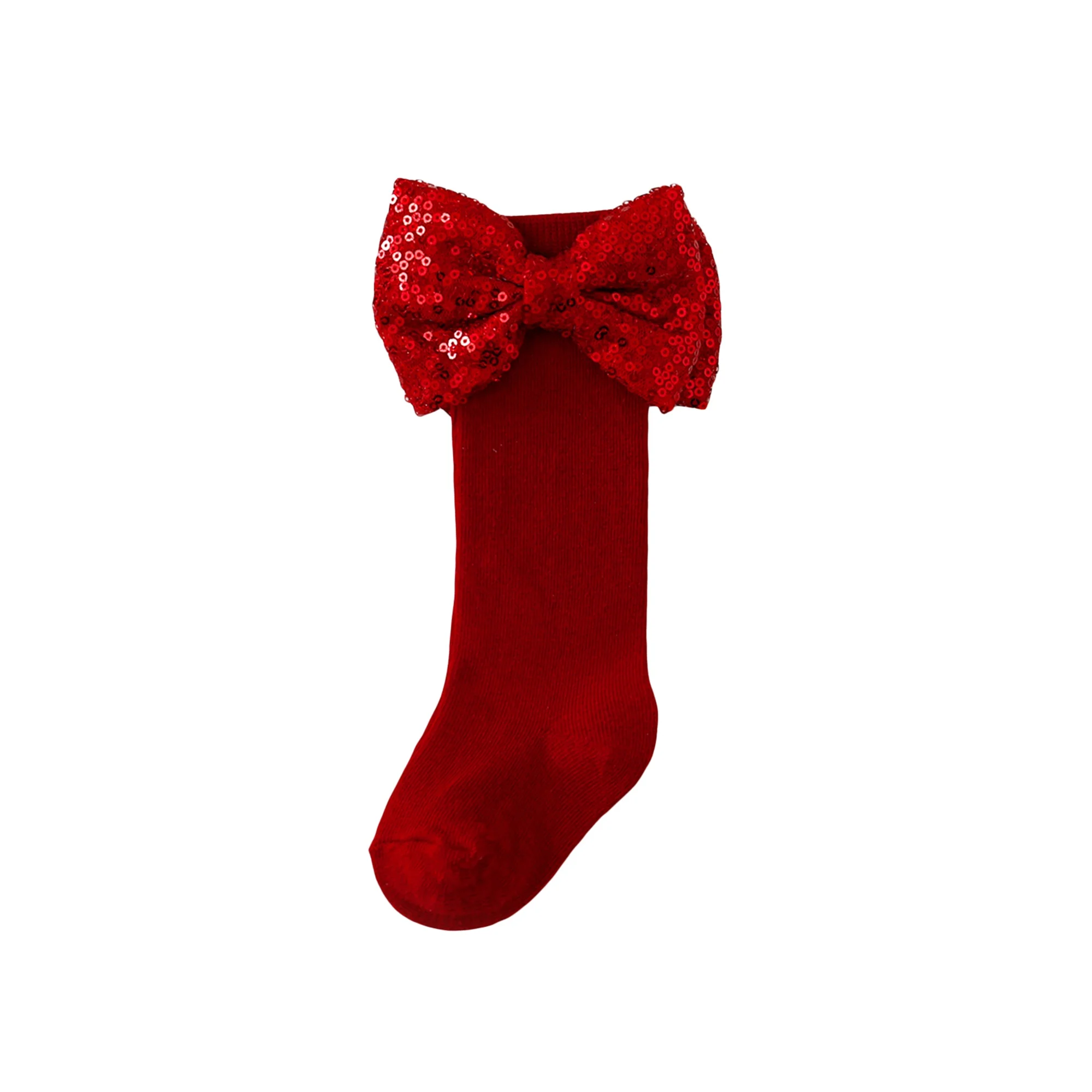 FOCUSNORM Kniehohe Socken für Kleinkinder, 1–5 Jahre, 5 Farben, niedliche Pailletten, Schleife, Dekor, lange Strümpfe für Frühling und Herbst – Detail 1