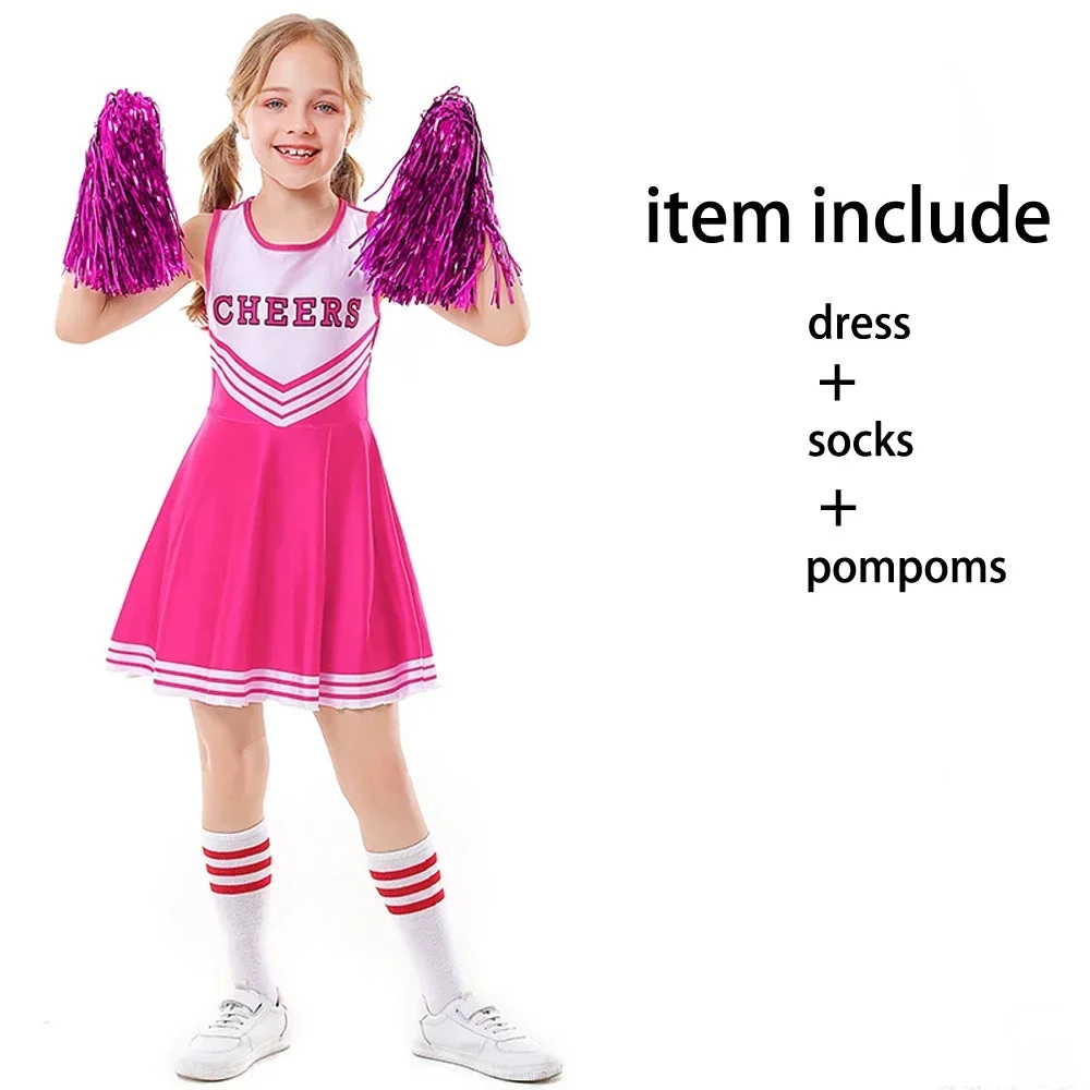 Halloween Kind Mädchen Cheerleader Kostüm Kleid Pompons Outfit Purim Schulmädchen Jubel Bühne Leistung Cheerleading Uniform