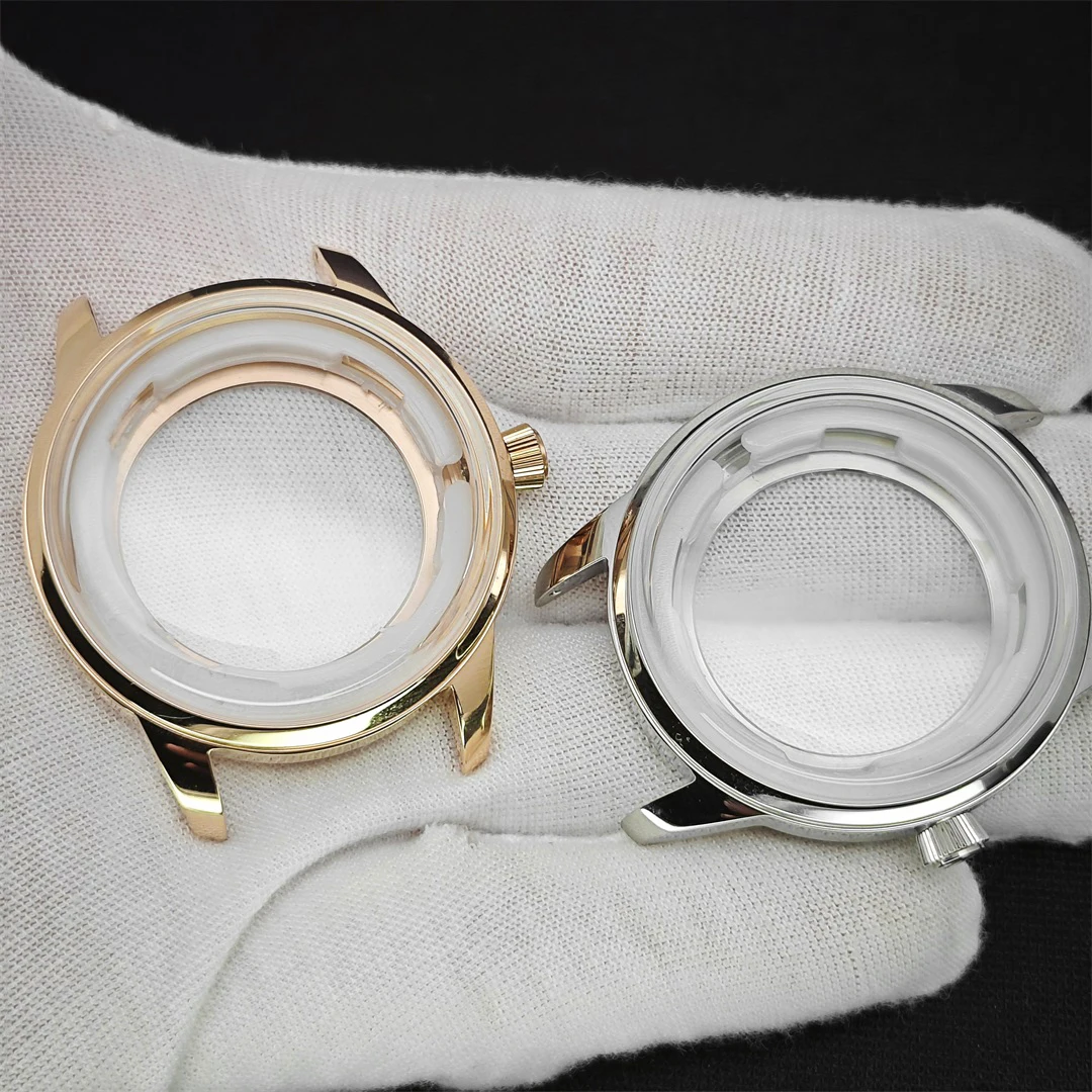 Elegant Silver Rose Gold Steel Cocktail Watch Case with Arch Glass