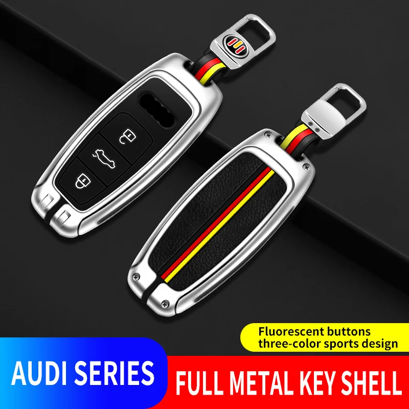 Zinc Alloy Car Remote Key Case Cover Shell For Audi A6 A7 A8 E-tron Q5 Q8 C8 D5 Gold Edge Design Protector Fob Car Accessories