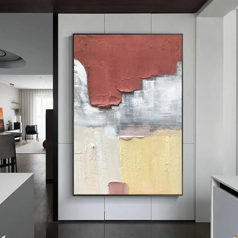 

Large Abstract Painting,Brown Minimalist Painting,Red Wall Art Red Wall Decor,Large Beige Abstract Painting,Original Abstract