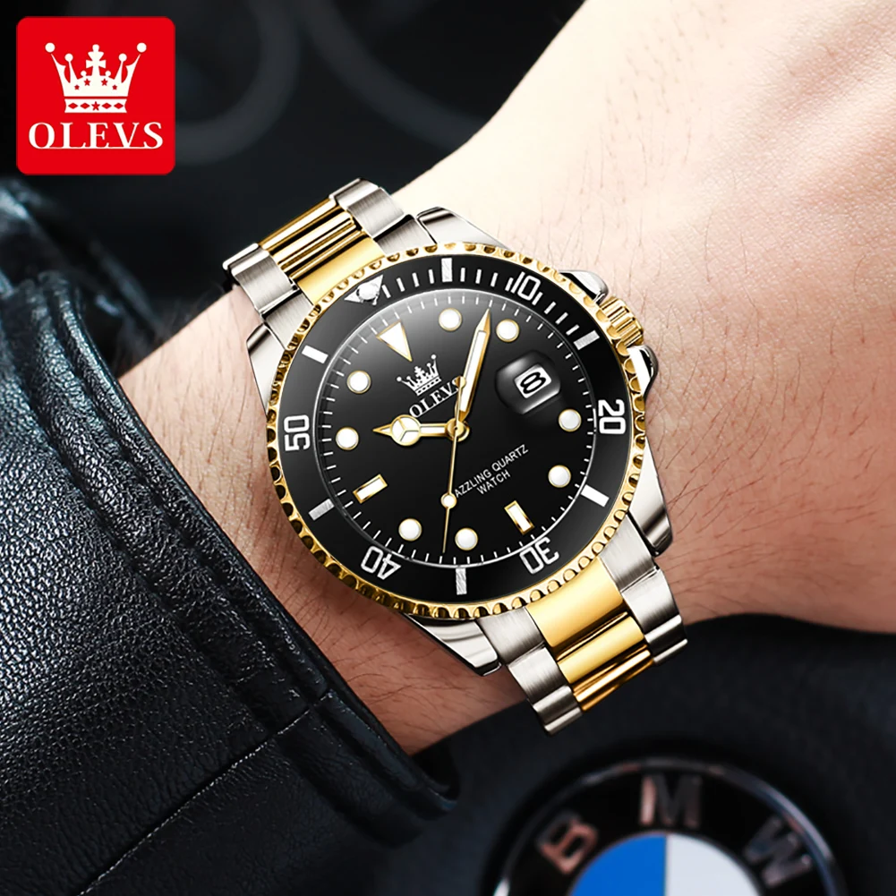 Quartz Watch For Men OLEVS 5885 Stainless Steel Calendar Luminous Sport Wristwatch
