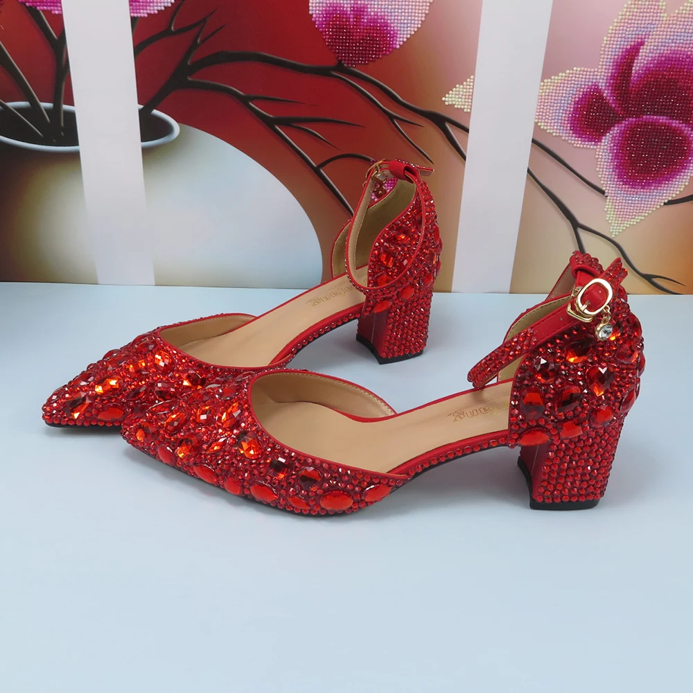 2023 New arrival Red Crystal Women wedding shoes with matching
