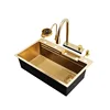 Gold 304 Stainless Steel kitchen Waterfall Sink,Vegetable Washing Basin,Large Single Slot,Middle And Lower Basin,Thickened 4