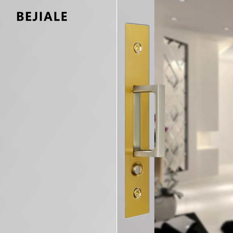 Press Spring Pocket Door Lock Built-in Pocket Door Handle Spring Lock Hardware Shift Sliding Hidden Latch