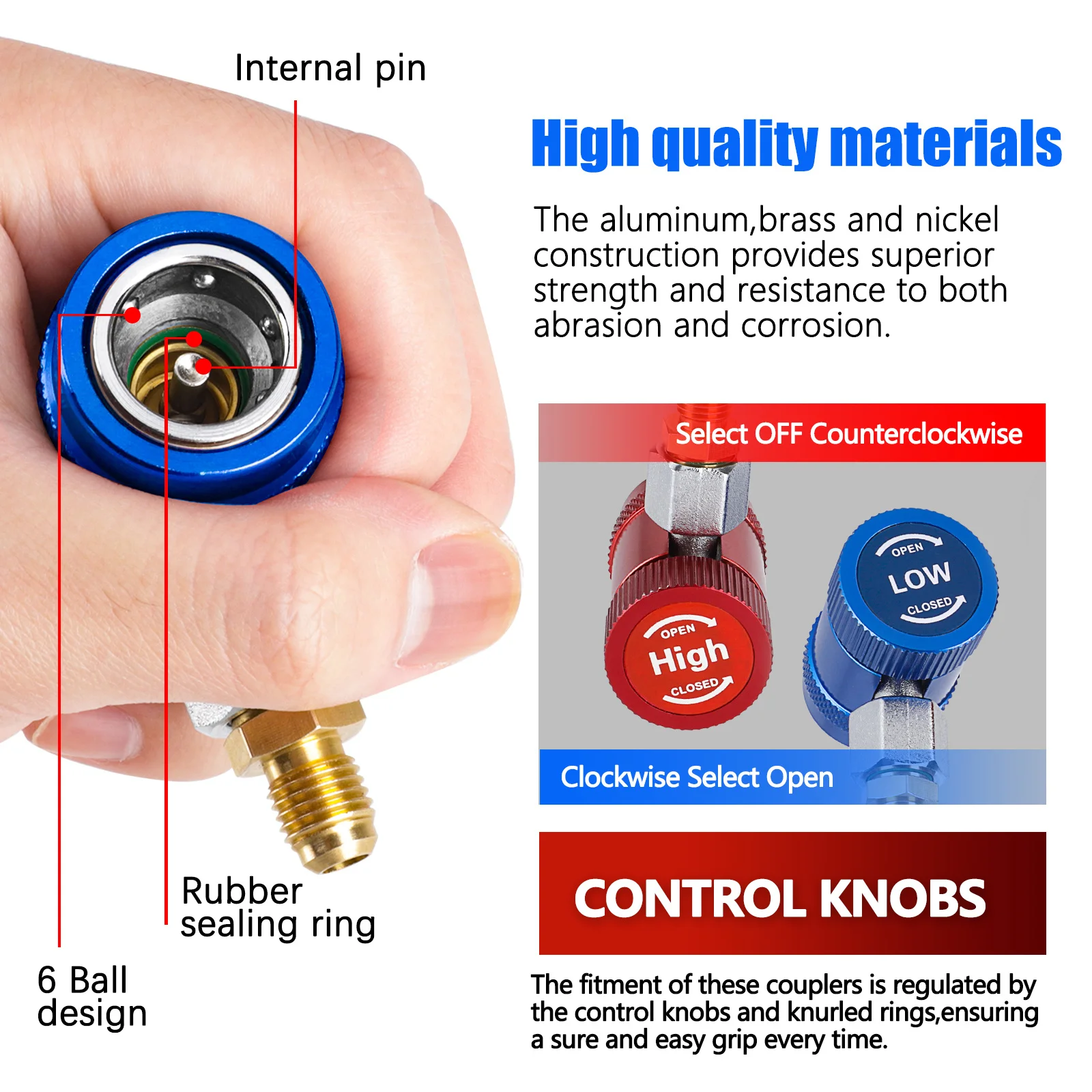 R1234yf 2pcs Car Auto AC High / Low Side Quick Couplers Adapters Conversion Kit With Manual Couplers R1234YF