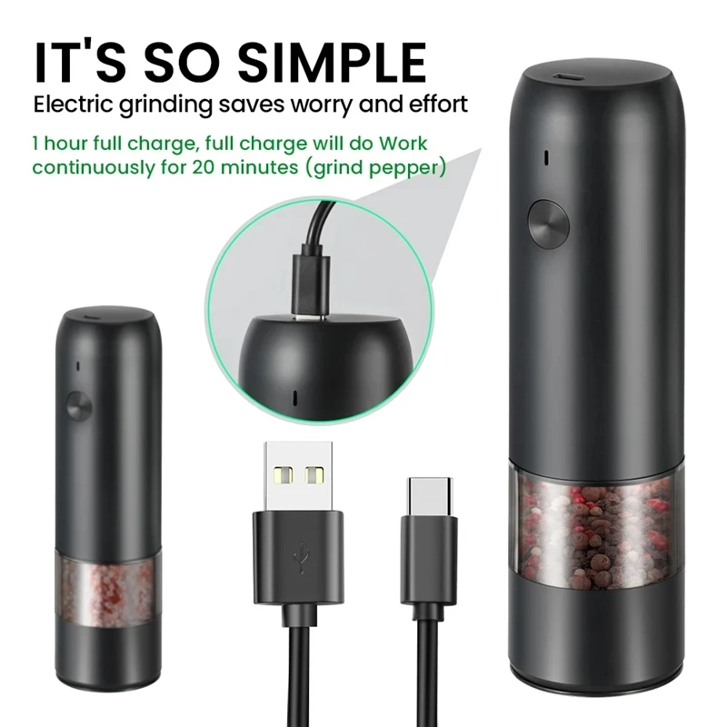 Spice Grinder Electric Automatic Mill For Kitchen Salt and Pepper Shaker Gravity Electric Coffee Grinder USB With LED Light