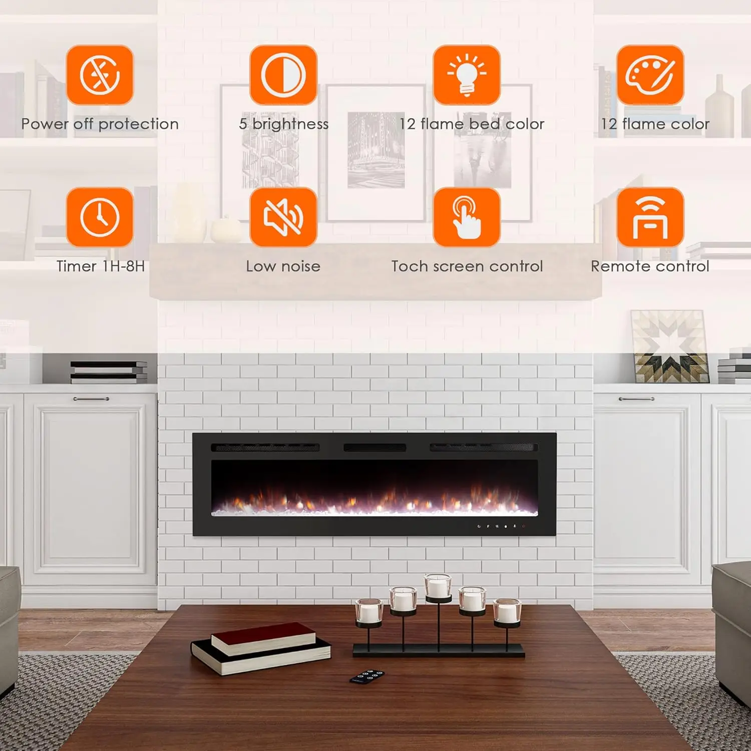 Electric Fireplace Inserts 60 inch Electric Fireplace Wall Mounted 4"D x 60"W x 17"H