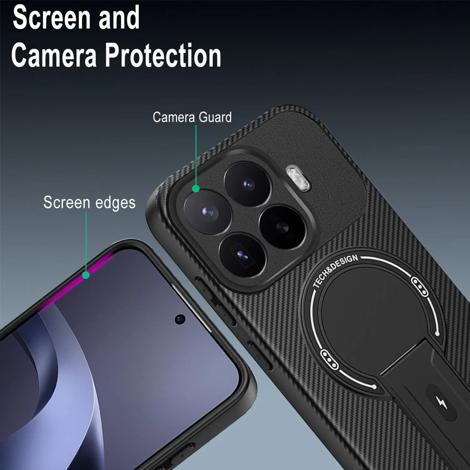 Carbon Fiber Texture Foldable Stand Case with Magsafe Charging & Shockproof Protection
