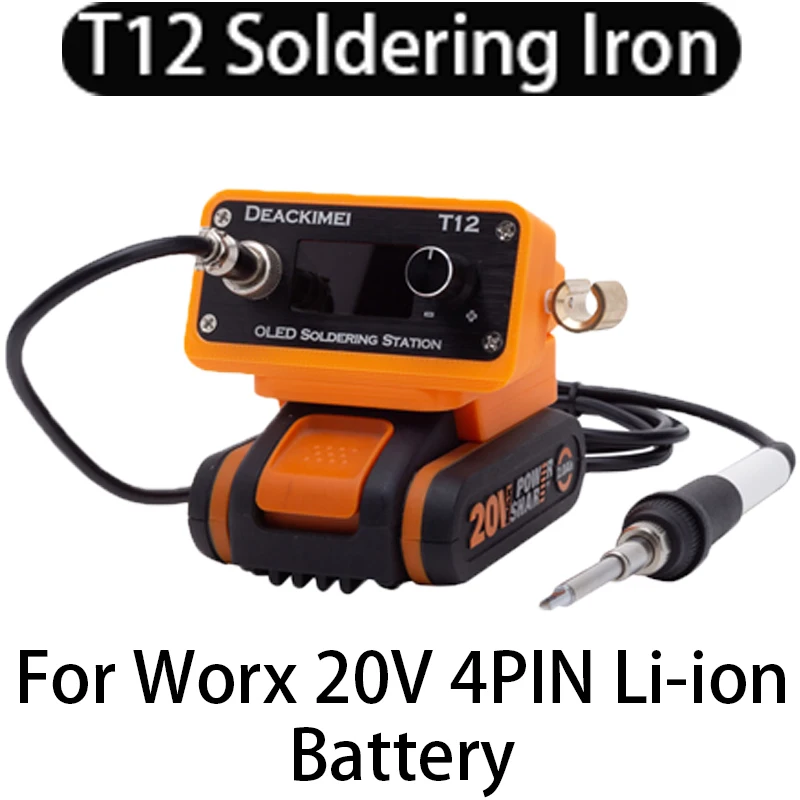 T12 Soldering Iron Station for Worx 20V 4PIN Li-ion Battery DIY Electric Digital Soldering Station for Repair Wire Soldering