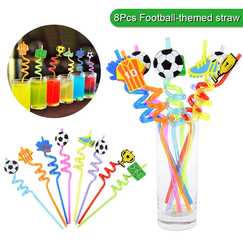 

8pcs Reusable Football Theme Straw Plastic Drinking Straws For Kids Birthday Party Decoration Baby Shower Supplies