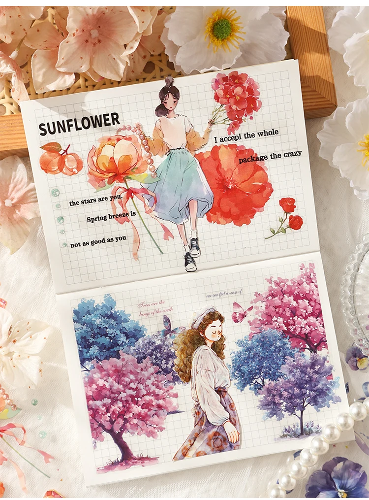 6-teiliges Vintage-Blumen-Aufkleberpaket mit langen Streifen, dekoratives Scrapbooking-Tagebuch, Album, handgefertigtes Junk-Tagebuchzubehör – Detail 11